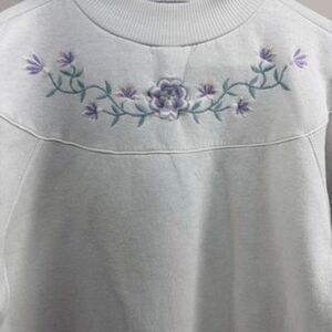 Vintage Chic Flower Vine Purple Sweatshirt Womens Size 42/22W 1x White EUC